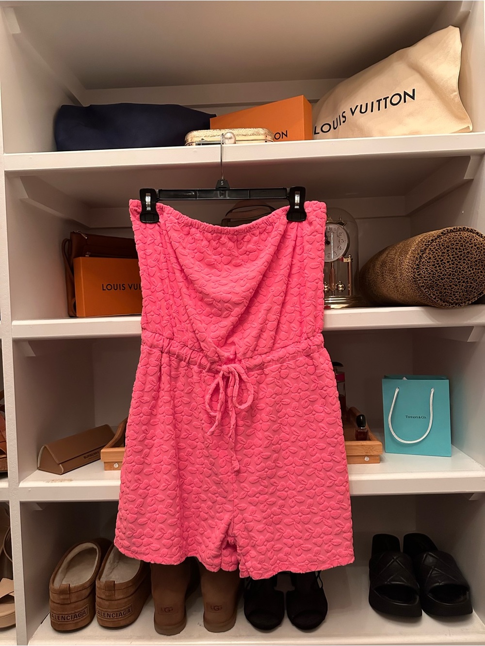 Pink Lily Bright Pink Strapless Textured Romper